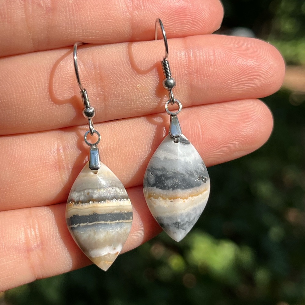Stainless steel ocean jasper drop earrings